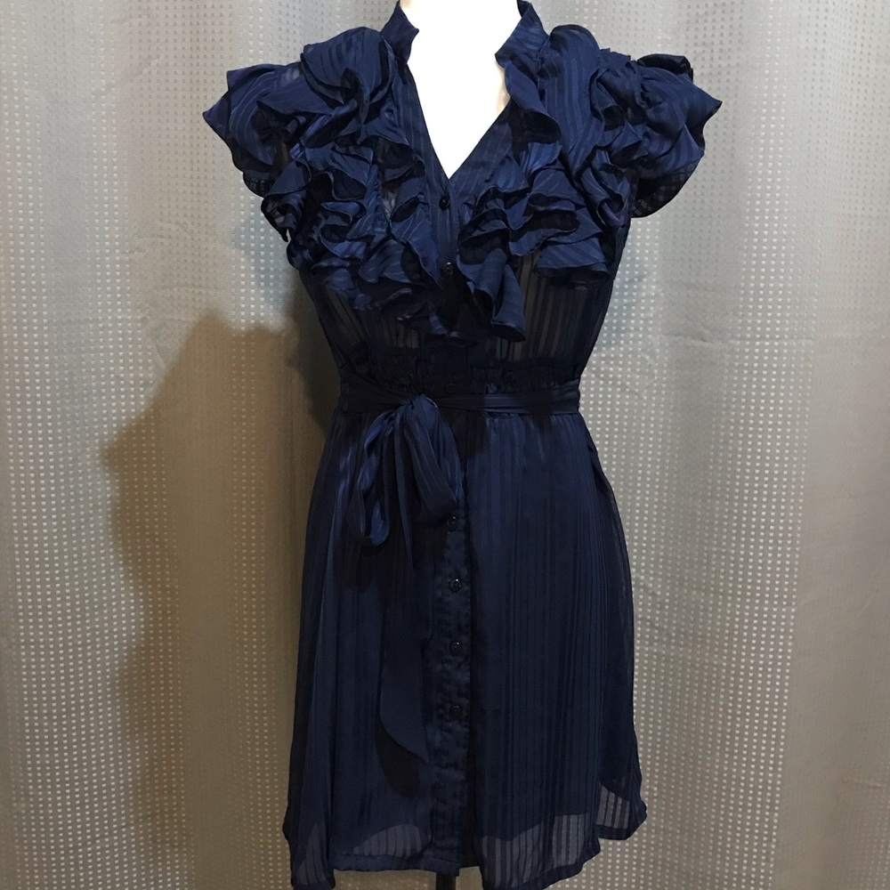 ❄️NWOT❄️Forever 21 Sheer Navy Ruffle Midi Dress